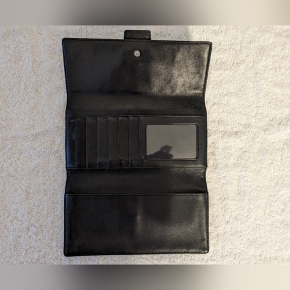 Coach Smooth Soft Black Leather Soho Trifold Envelope Wallet Silver Buckle - Picture 4 of 12